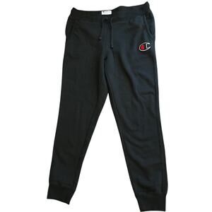 Champion Womens Black Fleece Jogger Pants Size L Drawstring Patch